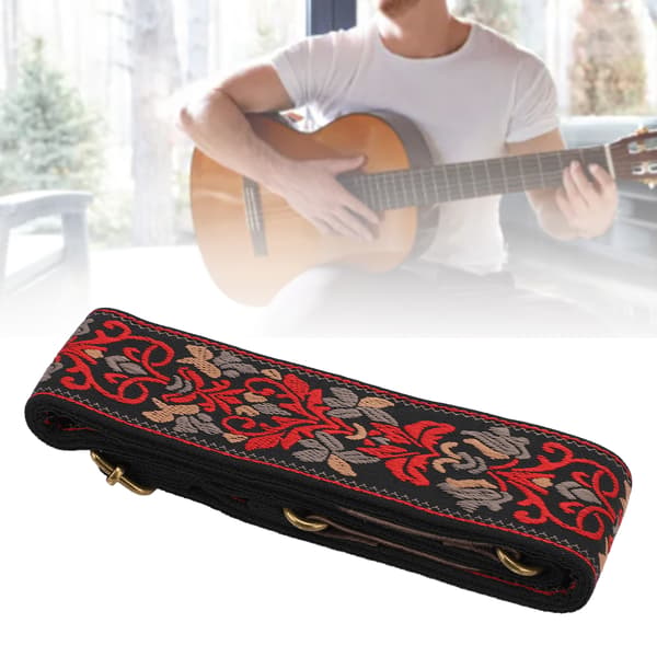 Svart Jacquardvävd Gitarrrem, Extra Tjock Vadderad, Universell, Ergonomisk för Bas- och Akustiska Gitarrer