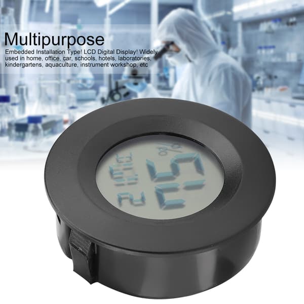 Mini digitalt LCD-termometer, rund form, temperatur til indendørs krybdyr/kæledyr (sort)