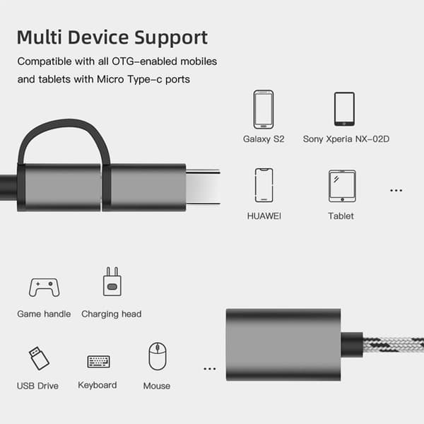 USB-C 2-i-1 OTG-adapter 2-pack, USB 3.0 grå kontakt för snabb dataöverföring