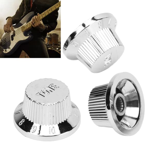 Reservdelar Silver Plast Gitarr Topphatt Hastighetsrattar 2T 1V för Elgitarr Bas 3 Rattar + 1 Strömbrytaröverdrag