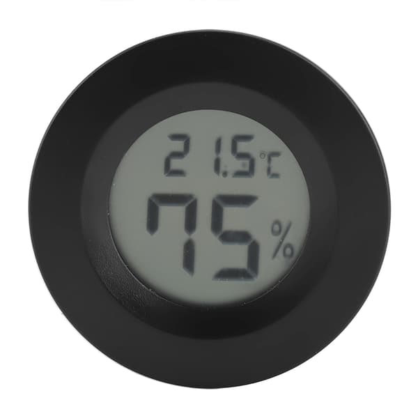 Mini digitalt LCD-termometer, rund form, temperatur til indendørs krybdyr/kæledyr (sort)