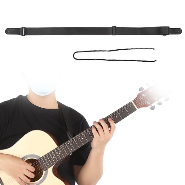 Svart längdjusterbar gitarrrem för akustisk elbas ukulele, nylonbälte, läderände i toppnarv