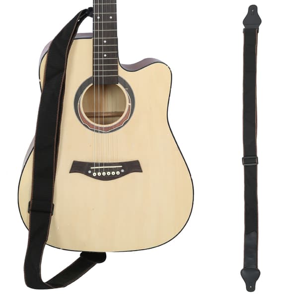 Justerbar bred gitarrrem i PU-läder för akustisk elbasukulele 3 plektrum brun