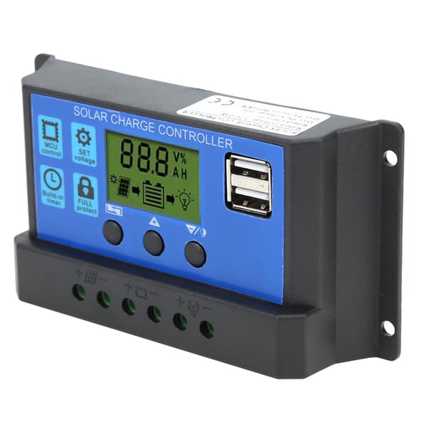 Solpanel Controller LCD Display Batteriopladningskontrol Dobbelt USB-udgang 12V/24V 30A