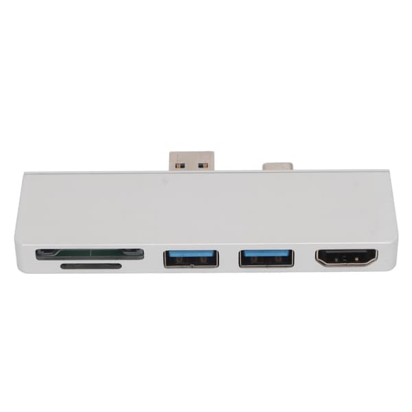 5-i-2 USB-C-hubb med 4K HD-multimediegränssnitt, dubbla USB 3.0-portar, dataöverföring, för Surface Pro 7, silver