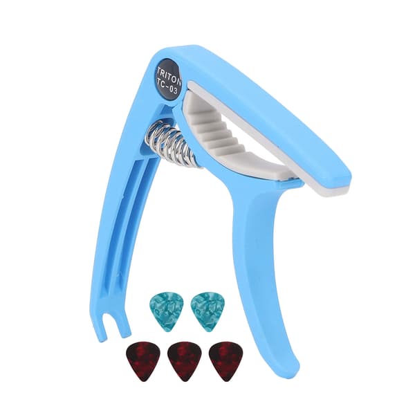 Elgitarr Capo ABS Quick Release Ukulele Gitarr Capo Set med 5st Gitarrplektrum för Mandolin Banjo Blå