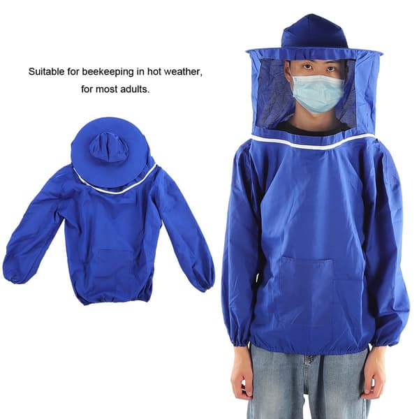 Blå Polyester Biodlarjacka Rund Slöja Ventilerad Skyddande Trädgårdskläder 1st