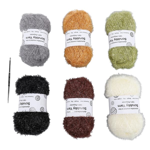 Sparkle Scrubby Garn 6-pack för virkade disktrasor och stickade dockväskor, jordfärgad glittertråd