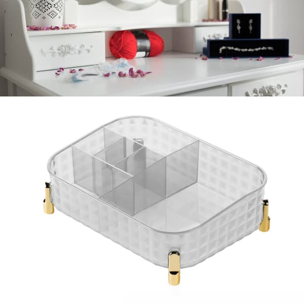 Klar Rektangulær Opdelt Bordpladebeholder til Kosmetik og Kontorbord Caddy