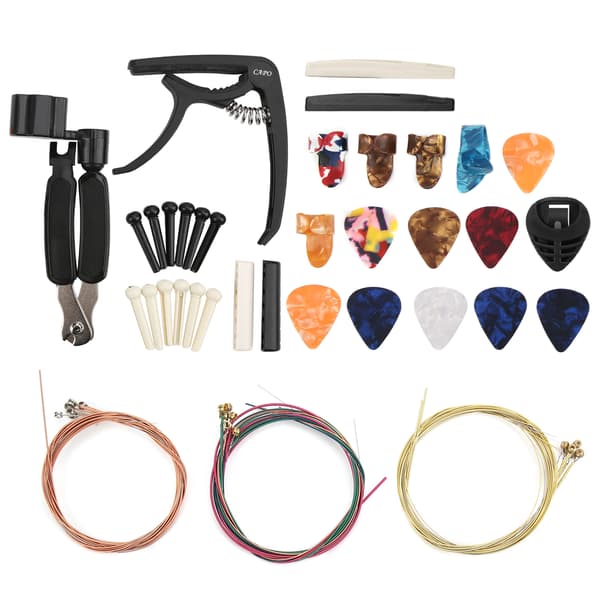 36PCS/Set Gitarrsträngar Byte Verktygssats med Capo Winder Cutter Tumplektrum Sadel Stall