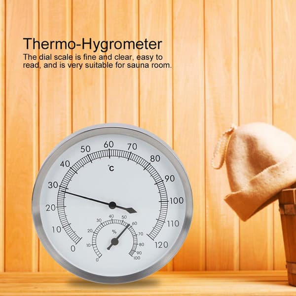 2-i-1 Rustfrit Stål Dampbad Sauna Rum Termometer Hygrometer Termo Hygrometer Indendørs