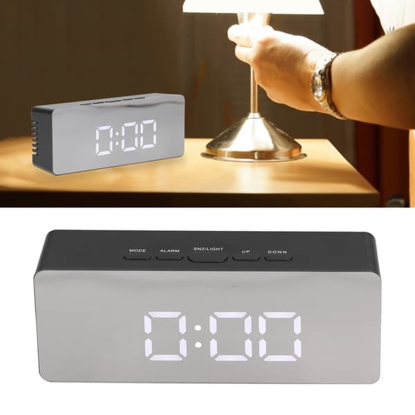 LED Spegelväckarklocka Rektangulär Digital Klocka med Temp Display för Sovrum Vardagsrum Kontor Resor