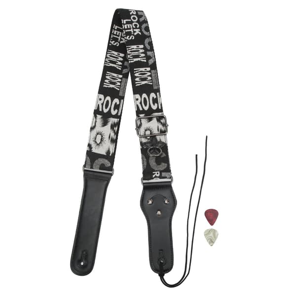 Black Rock Gitarrrem i Bomull Linne 103-158x5cm för Gitarr Bas Elgitarr Helt Fixerad Lättvikt Ergo Enkel Passform +2 Plektrum