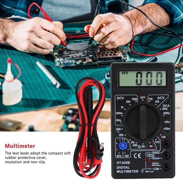 DT-830B Multifunktionel Bærbar LCD Digital Multimeter Amp Volt Ohm Tester Voltmeter Ohmmeter Måler DT-830B Sort