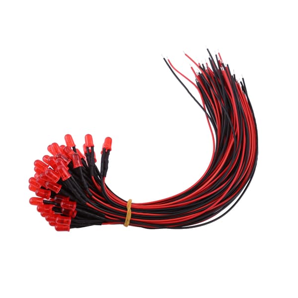 50 stk. forudkablede DC12V diffuse LED-dioder i flere farver lys 5 mm rød (#5)