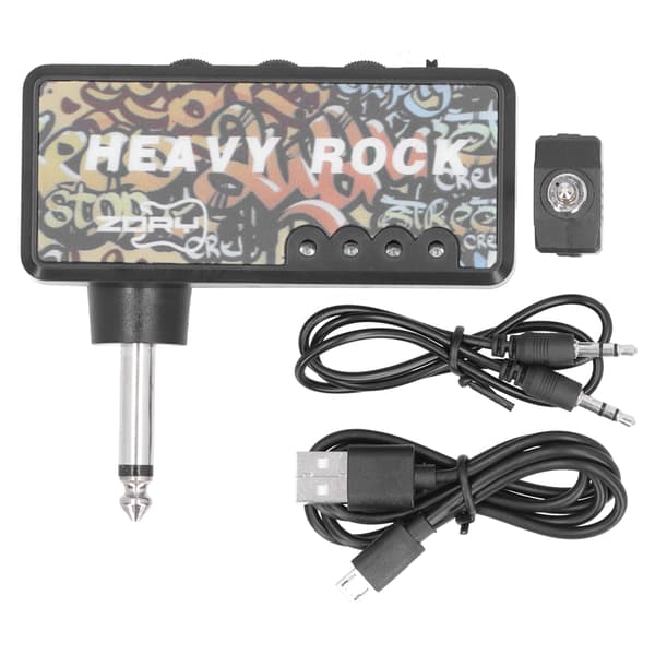 Elgitarr Bas Hörlursförstärkare med Ljudkabeladapter USB-laddning Gitarrtillbehör