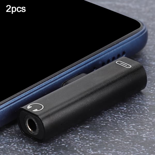 2-pak 2-i-1 USB-C til 3,5 mm splitteradapter, lyd- og opladningskabel til headset, sort
