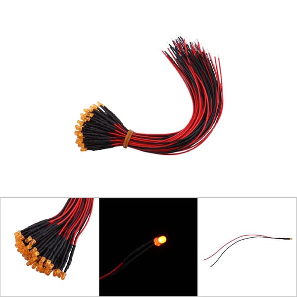 50 kpl esijohdotettuja DC12V diffuuseja LED-diodeja, monivärinen valo 3mm oranssi (#2)