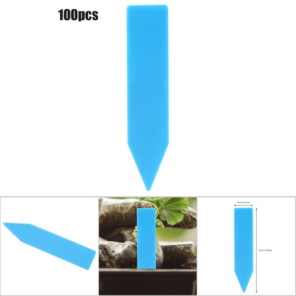 100 st plastblommor växtnamn trädgårdsmarkör (blå)
