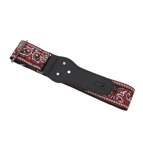 Retro Broderad Röd Gitarrrem, Justerbart Brett Bälte för Akustiska, Elektriska & Basgitarrer, Hög Kvalitet