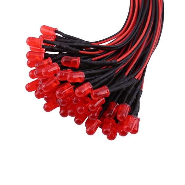 50 kpl esijohdotettuja DC12V diffusoituja LED-diodeja, moniväristä valoa 5mm punainen (#5)
