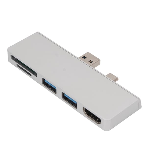 5-i-2 USB-C-hubb med 4K HD-multimediegränssnitt, dubbla USB 3.0-portar, dataöverföring, för Surface Pro 7, silver