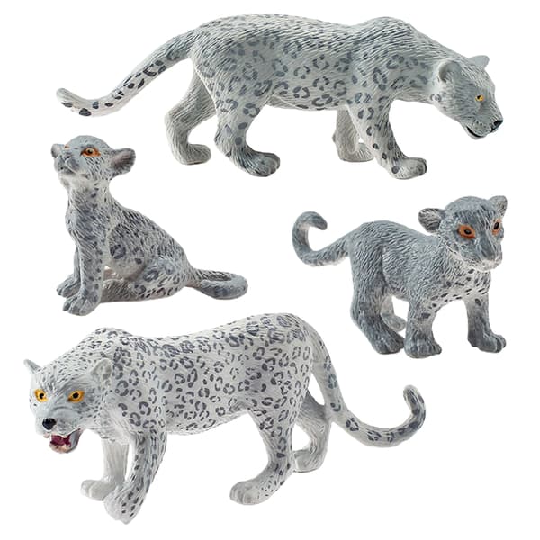 4 Stykker Sneleopard Figur PVC Realistisk Sneleopard Miniature Vilde Dyr Model Actionfigur til Samling