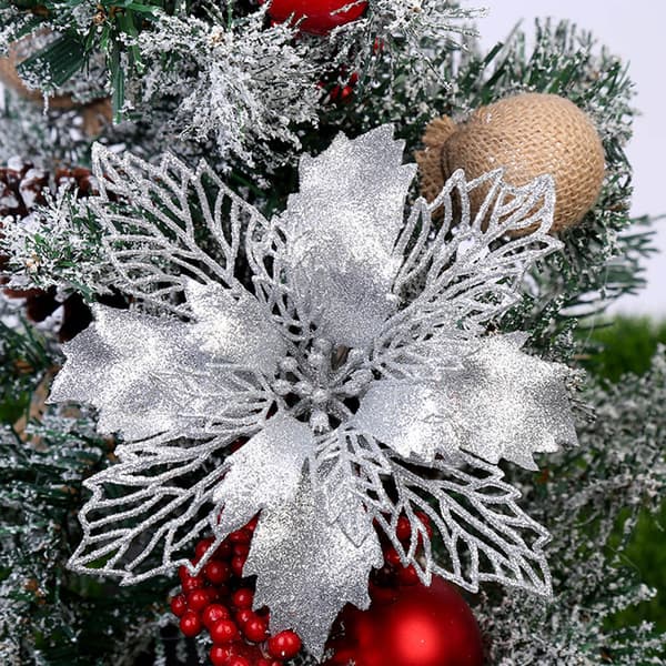 10 STK Julekunstige blomster Glitterblomst Julepynt