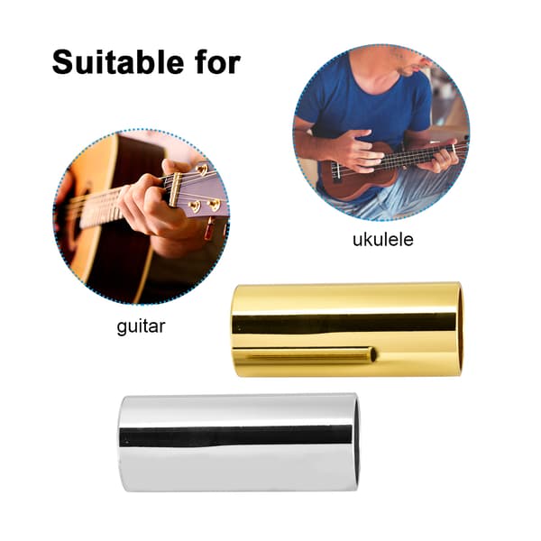 2-pack gitarrslides i rostfritt stål, guld och silver, 6x2,5 cm, ID2,1 cm, passar gitarr, banjo, ukulele, stränginstrument