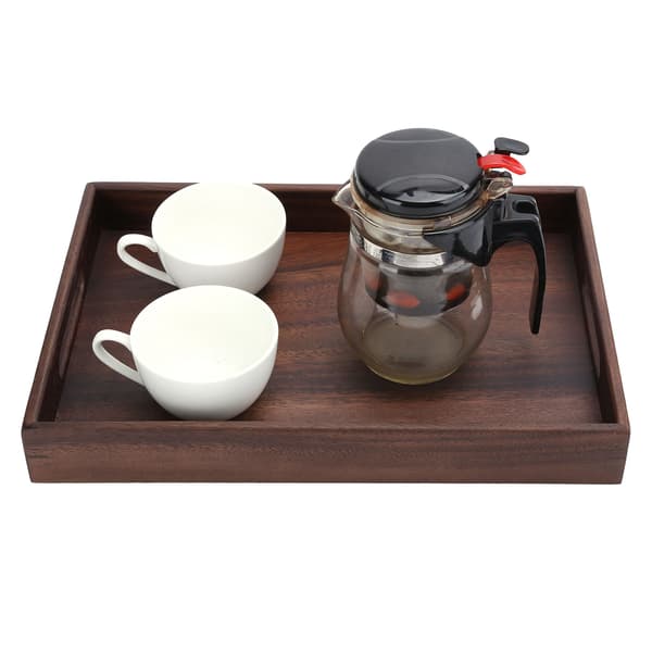 Rektangulär serveringsbricka i trä med spår Frukostbricka för te, kaffe, frukt och snacks