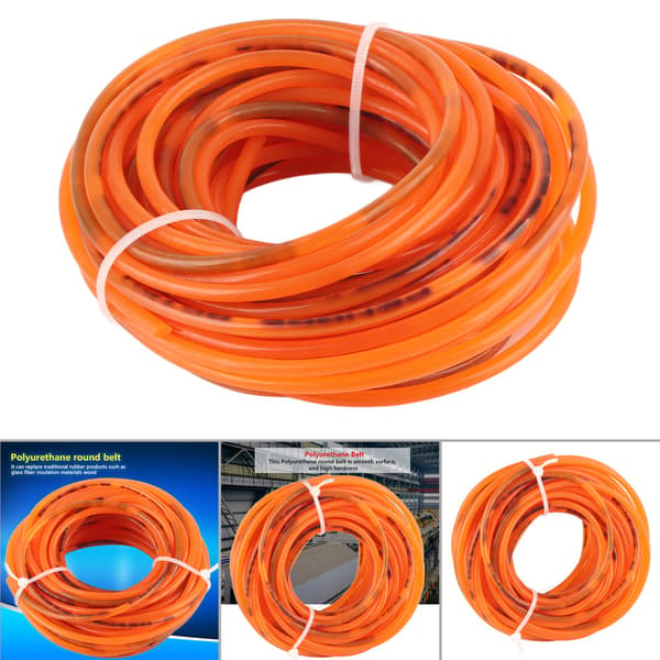Orange glat overflade PU polyurethan rundrem til drivtransmission (3mm*10m)
