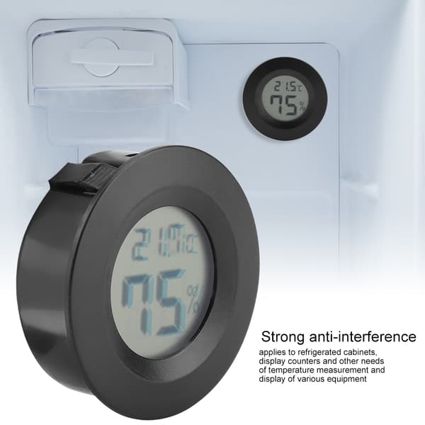 Mini digitalt LCD-termometer, rund form, temperatur til indendørs krybdyr/kæledyr (sort)