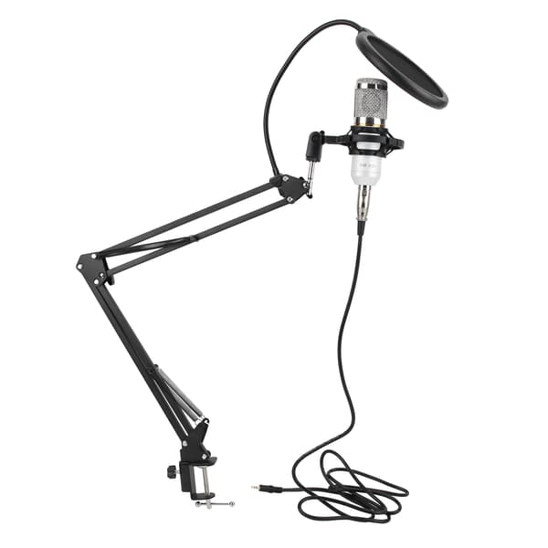 Kondensatormikrofonsæt USB med fleksibel arm BM800 til pc-desktop-bærbar computer (hvid sølv)