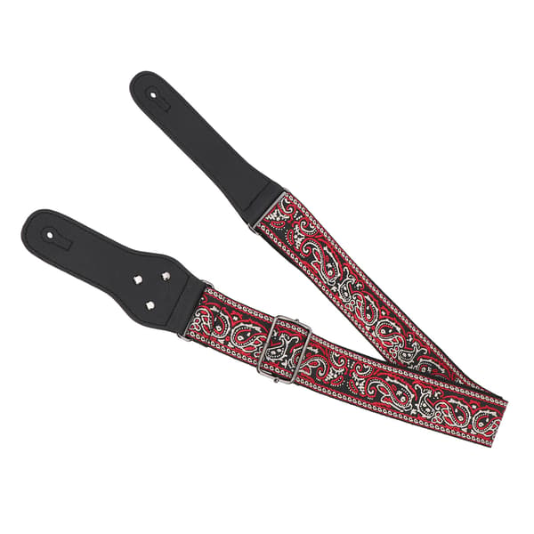 Retro Broderad Röd Gitarrrem, Justerbart Brett Bälte för Akustiska, Elektriska & Basgitarrer, Hög Kvalitet