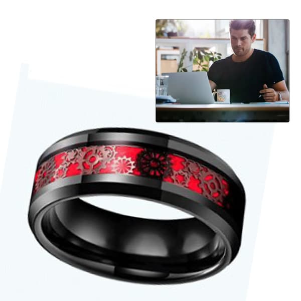 Gear Patch Rustfrit Stål Ring Mænd Kvinder Moderigtig Ring Smykker til Dating Dans Fest Sort og Rød