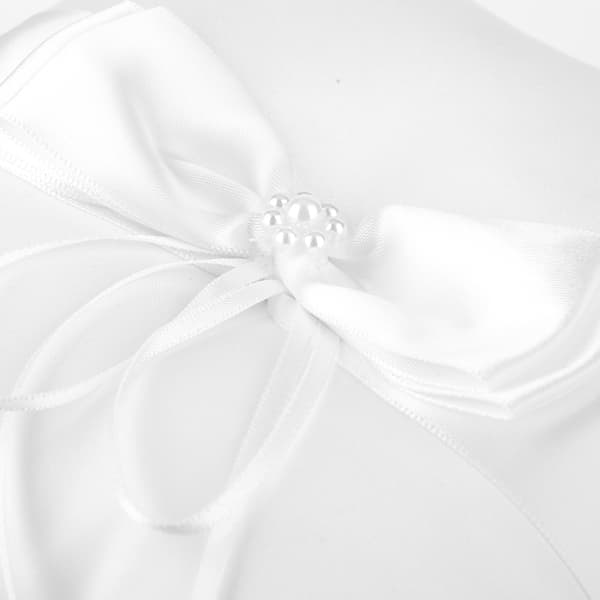 Vit satin rosett ringbärare kudde hållare bröllopsring kudde med simuleringspärla 20*20cm