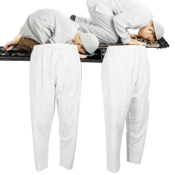 Muslimska byxor för män, lös passform, bomull, polyester, afghanska byxor med elastisk midja, vit, stor