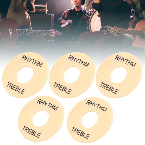 5-pack elgitarr vippströmbrytare bricka plast gitarrdelar 44 mm diameter GN602 svart text