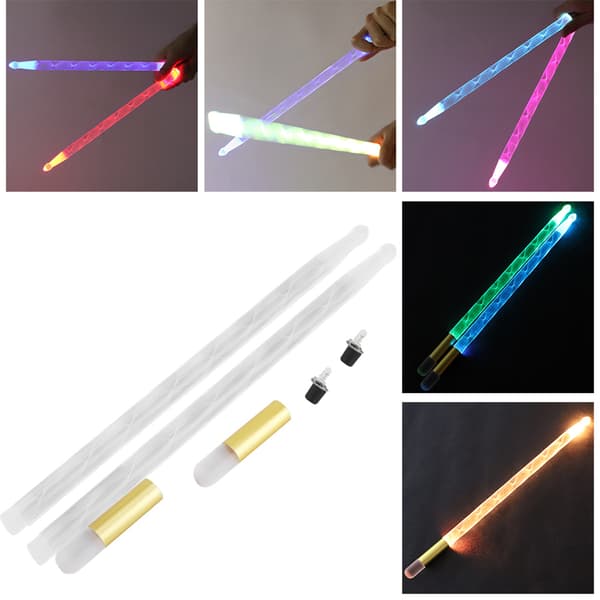 2 stk. akryl LED trommestikker lysende dynamisk til stort natteshow 40,5 cm 5A