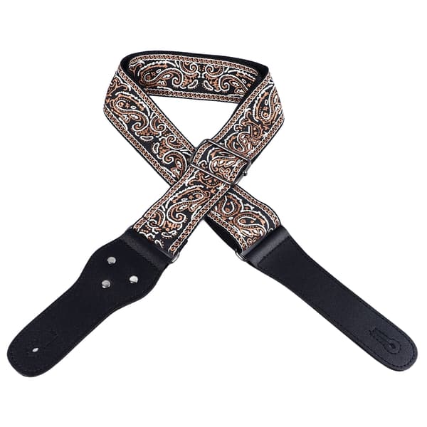 Broderad bred gitarrrem, justerbar brun axelrem med plektrum för akustisk, elektrisk och basgitarr