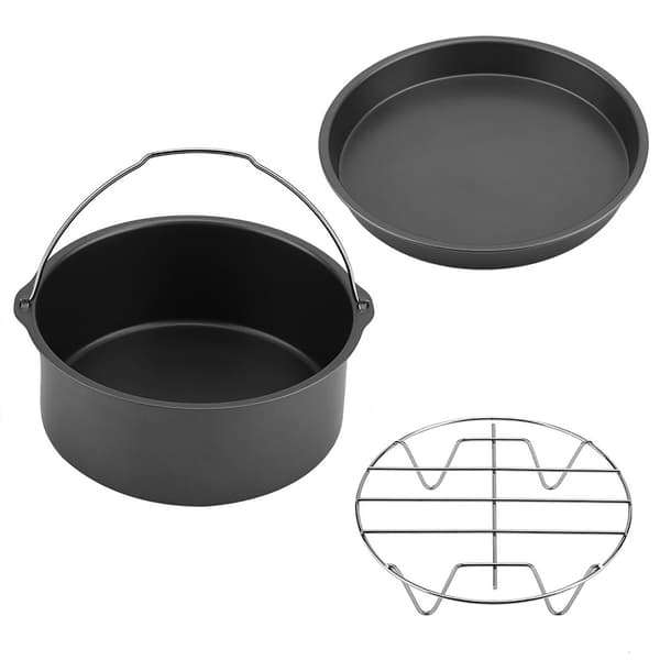 8'' 3-i-1 Multifunktionelt Airfryer Tilbehørssæt Brødhylde Kageform Pizzapande (Sort)