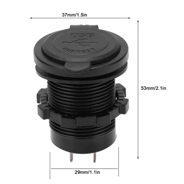 Biloplader 2.4A Dobbelt USB-port Vandtæt Mat Sort Baggrundsbelyst 1 til 2 Splitter