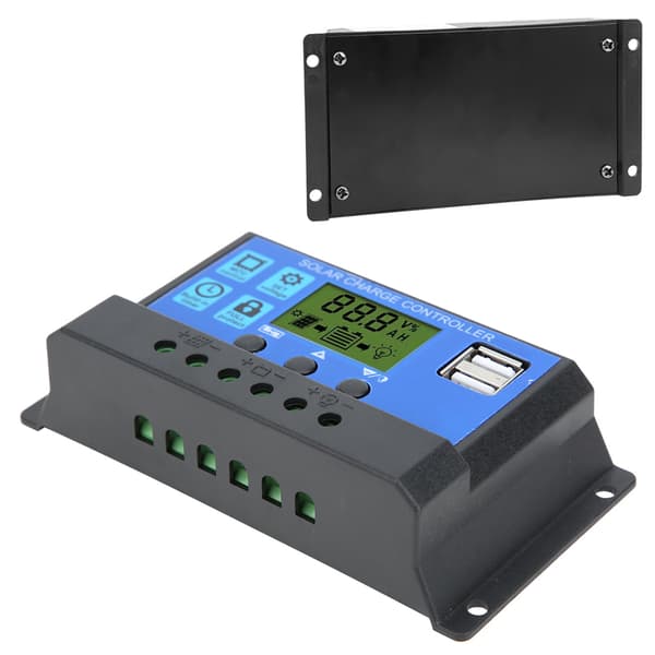Solpanel Controller LCD Display Batteriopladningskontrol Dobbelt USB-udgang 12V/24V 30A