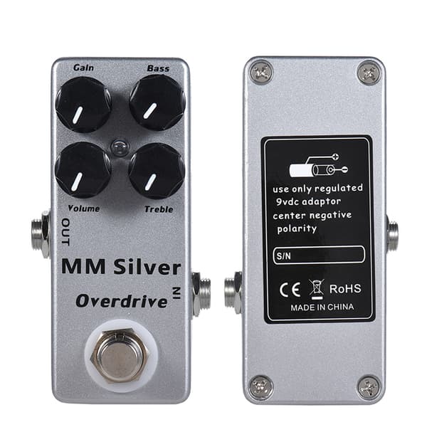MOSKYAudio MM Silver Elgitarr Overdrive Stompbox Full Metallskal True Bypass