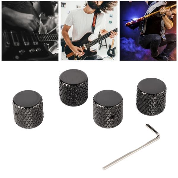 4st svarta metallgitarrattar, rundad topp, volymtonkontroll, cylinderform med skiftnyckel, gitarrhårdvarukit