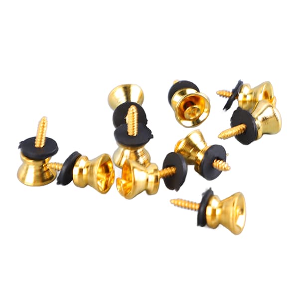 Gitarrbandlås 10-pack, svampdesignade metallbandknappar med monteringsskruvar för basgitarr och ukulele, guldfinish