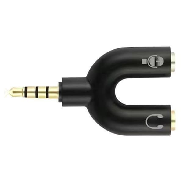 Sort 3,5 mm 2 hun til 1 han U-formet headset splitteradapter i aluminiumslegering, sort