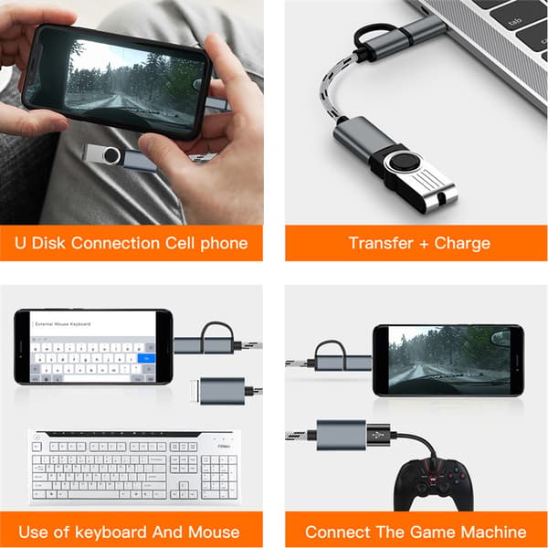 USB-C 2-i-1 OTG-adapter 2-pak, USB 3.0 grå stik til hurtig dataoverførsel