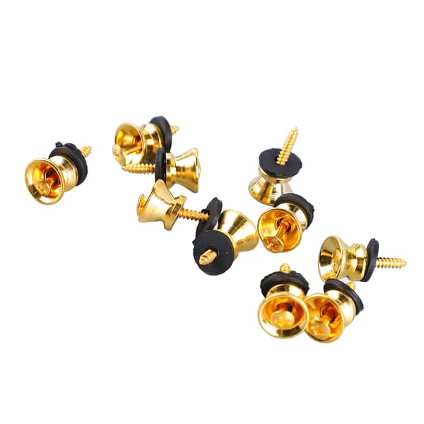 Gitarrbandlås 10-pack, svampdesignade metallbandknappar med monteringsskruvar för basgitarr och ukulele, guldfinish