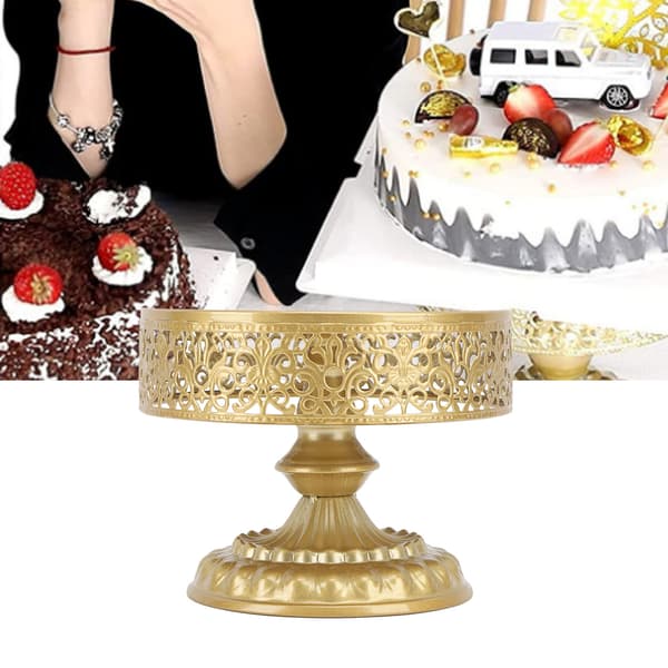 Gyllene kakfat spetsdesign dessertdisplay enkel montering rund festserveringsbricka